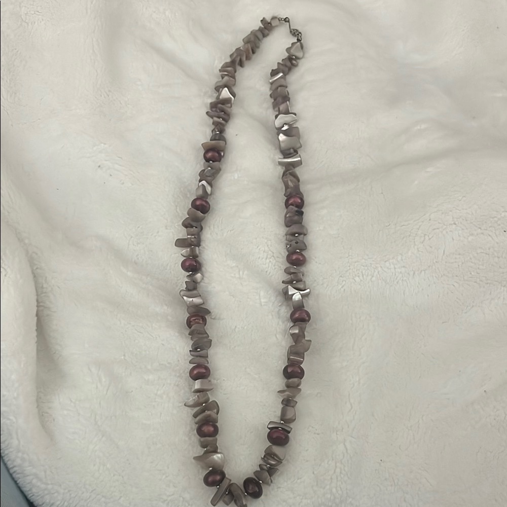 Chunky purplish and Cream Beaded Necklace
